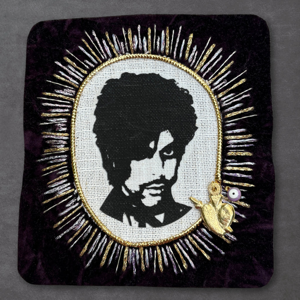Prince Portrait Patch — Hand-Embroidered on Purple Velvet