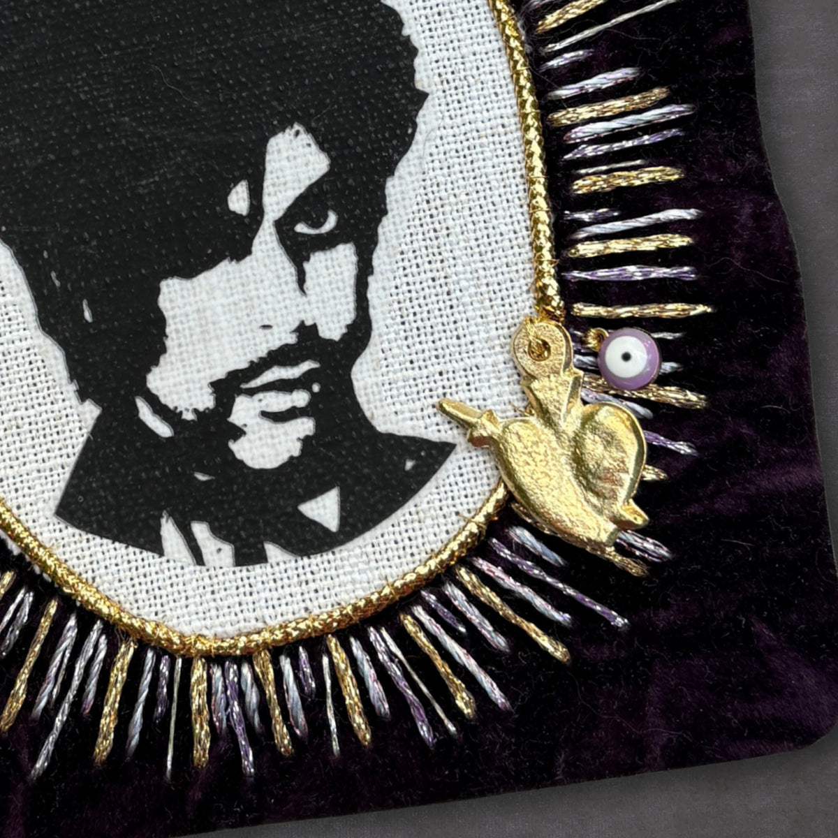 Prince Portrait Patch — Hand-Embroidered on Purple Velvet