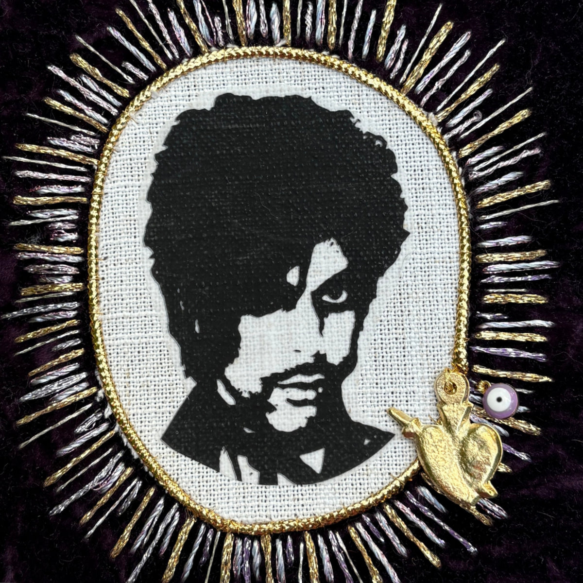 Prince Portrait Patch — Hand-Embroidered on Purple Velvet