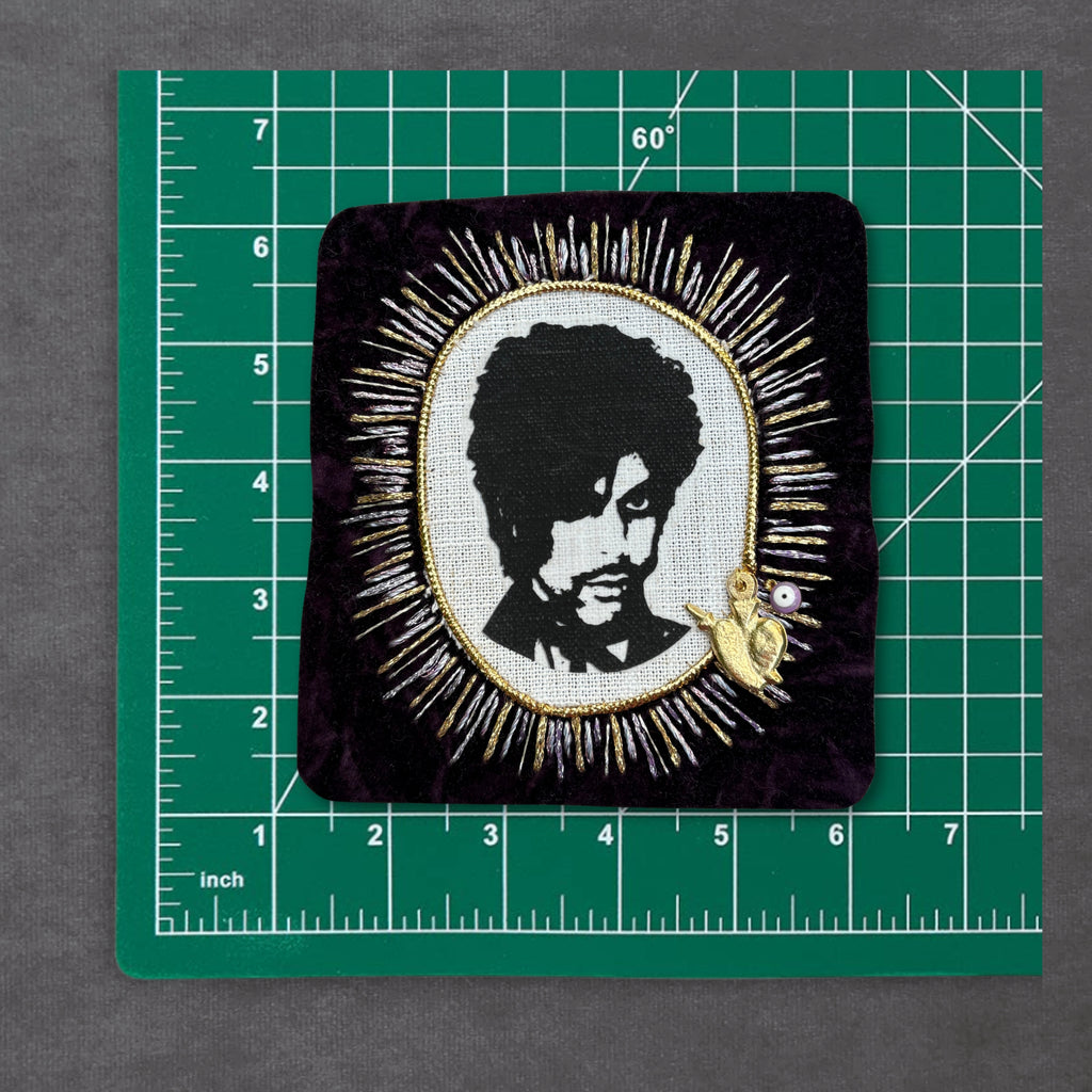 Prince Portrait Patch — Hand-Embroidered on Purple Velvet