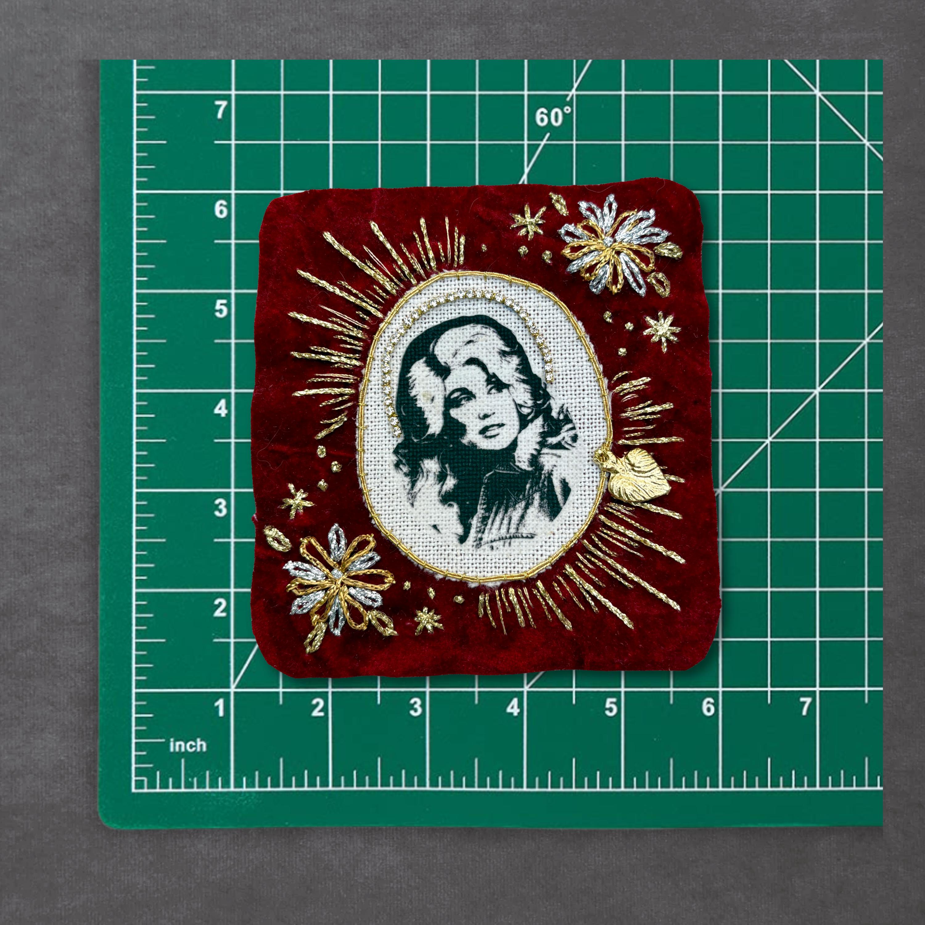 Dolly Parton Patch, Hand Embroidered Sew On Patch With Rhinestone Halo.