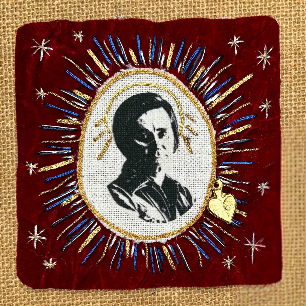 George Jones Patch, Hand-Embroidered Red Velvet, Goldwork, Sacred Heart Milagro