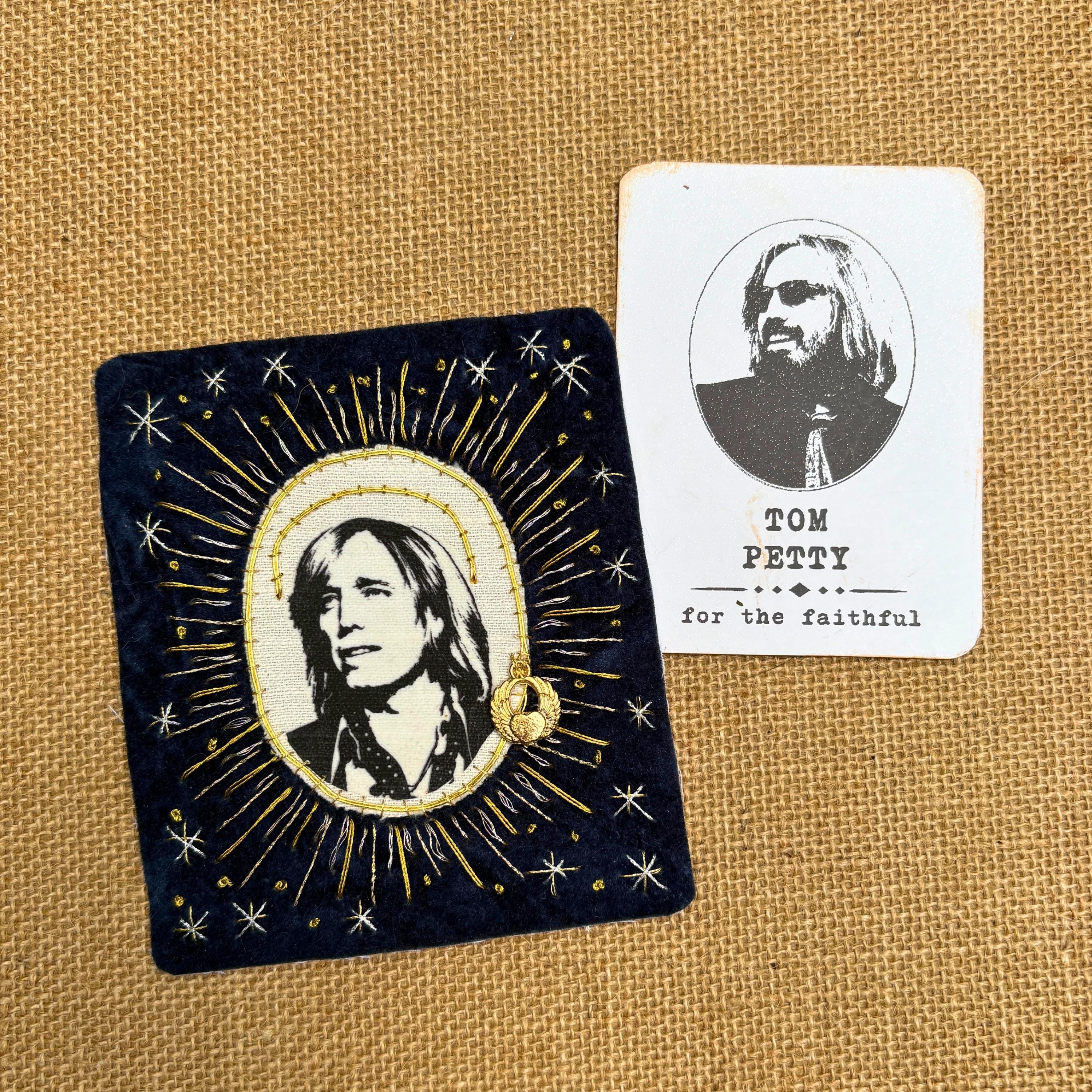 Tom Petty Patch, Hand-Embroidered Velvet and Linen with Metallic Goldwork