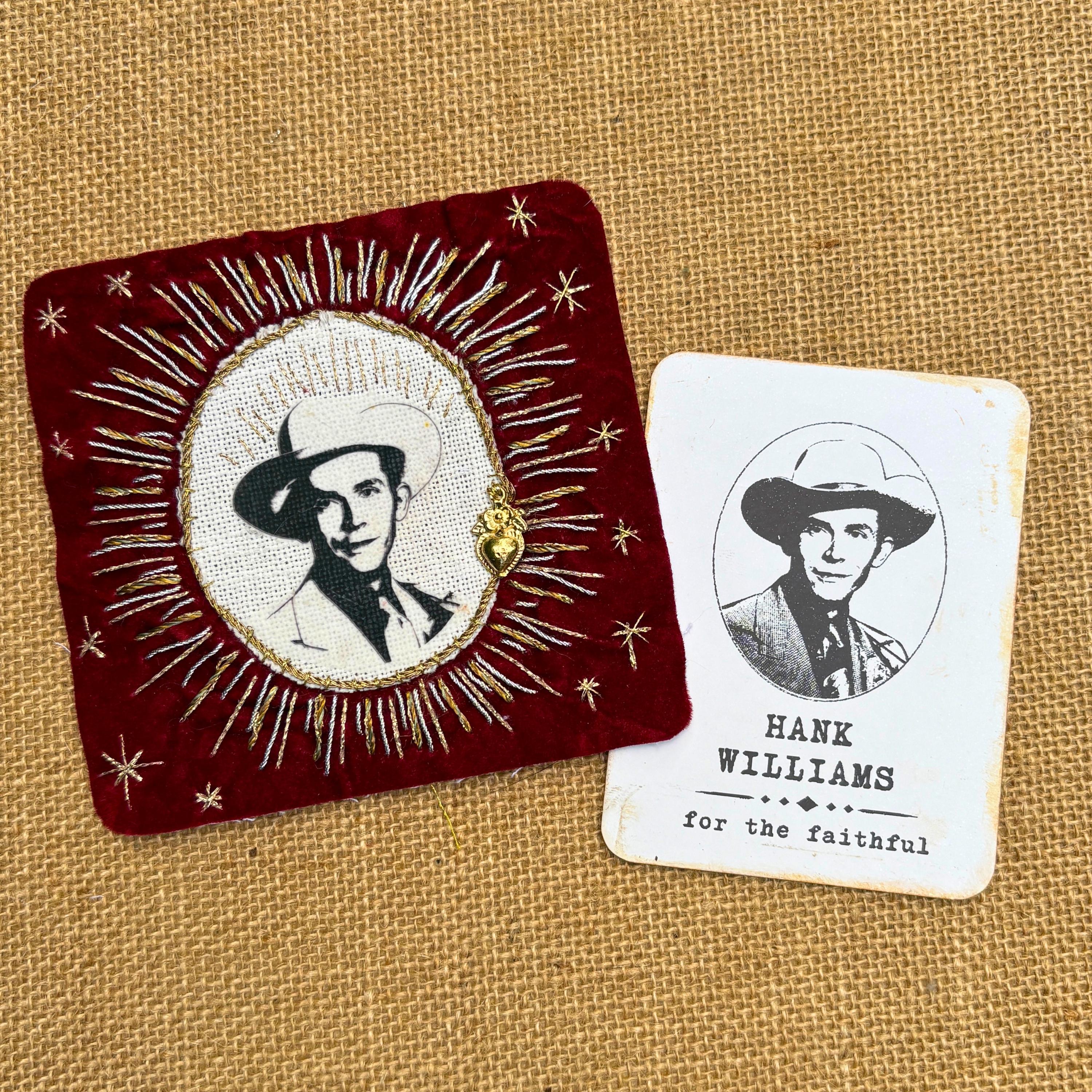 Hank Williams Sr Patch, Hand-Embroidered Red Velvet and Cream Linen with Goldwork Threads