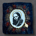 Hand Embroidered BMFS Velvet, Sew On Band Patches With Red Daisies. Music Lover Gifts for Record Lovers