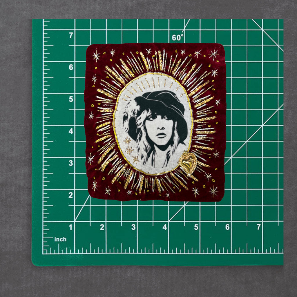 Stevie Patch, Large Hand-Embroidered Velvet Sew-On Band Patch for Battle Jackets