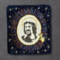 Waylon Portrait Patch, Hand-Stitched Navy Velvet and Linen with Gold Sacred Heart Milagro
