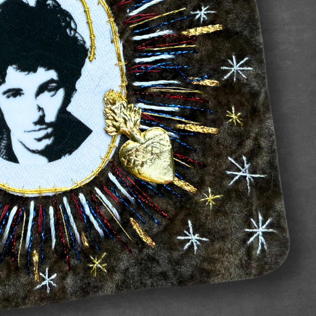 Rock N Roll Patch, Hand Embroidered, Velvet Patch, Goldwork Milagro Charm