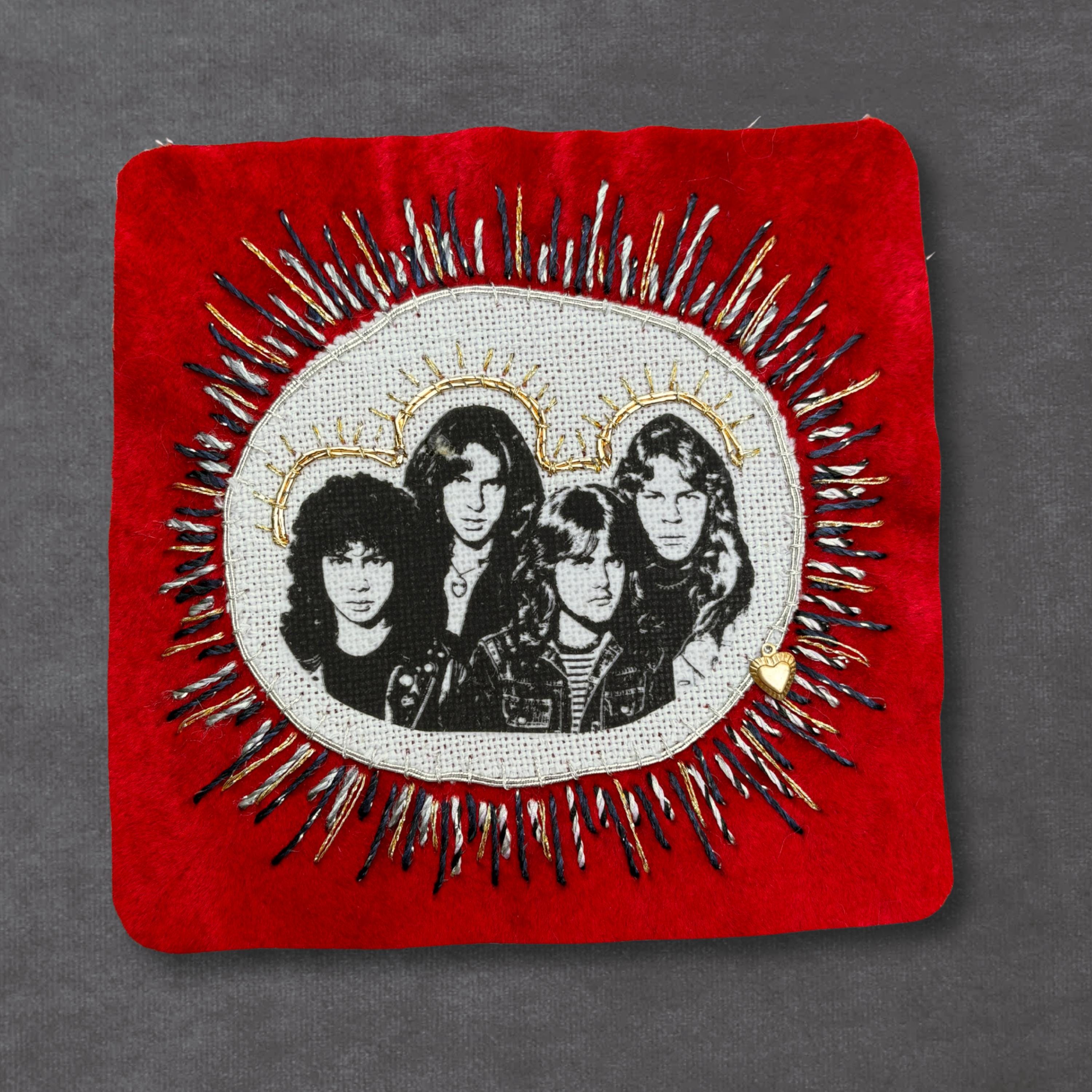 Heavy Metal Patch, Vintage Hand Embroidered, Velvet Sew On Band Patches. Music Lover Gifts for Record Lovers.