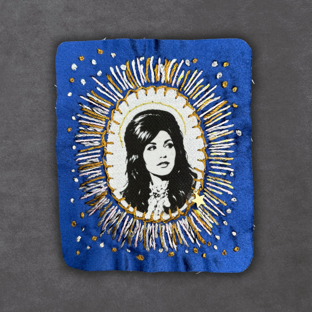 Loretta Lynn Patch, Hand Embroidered, Velvet, Sew on Patches for battle jackets. Music Lover Gifts for Record Lovers