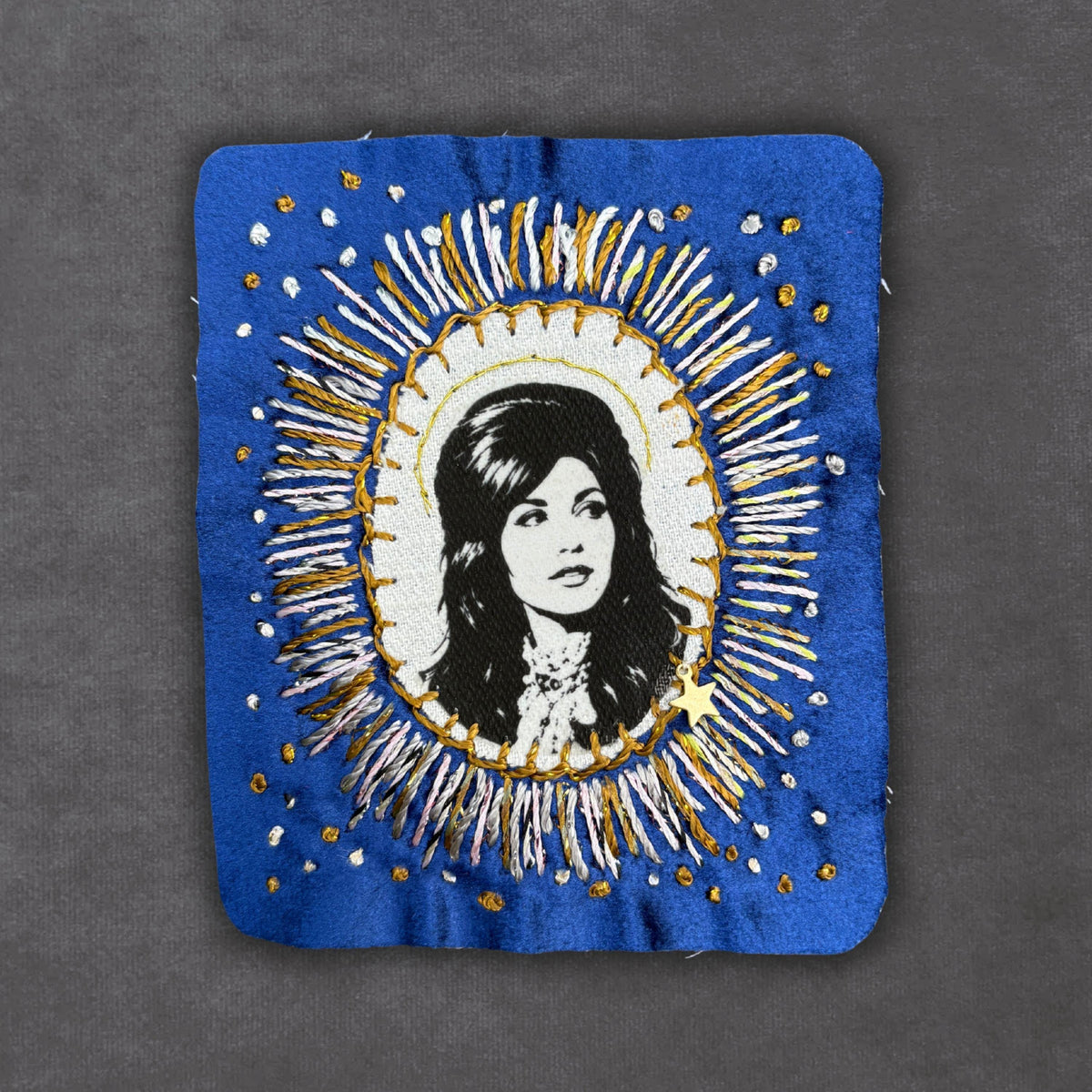 Loretta Lynn Patch, Hand Embroidered, Velvet, Sew on Patches for battle jackets. Music Lover Gifts for Record Lovers
