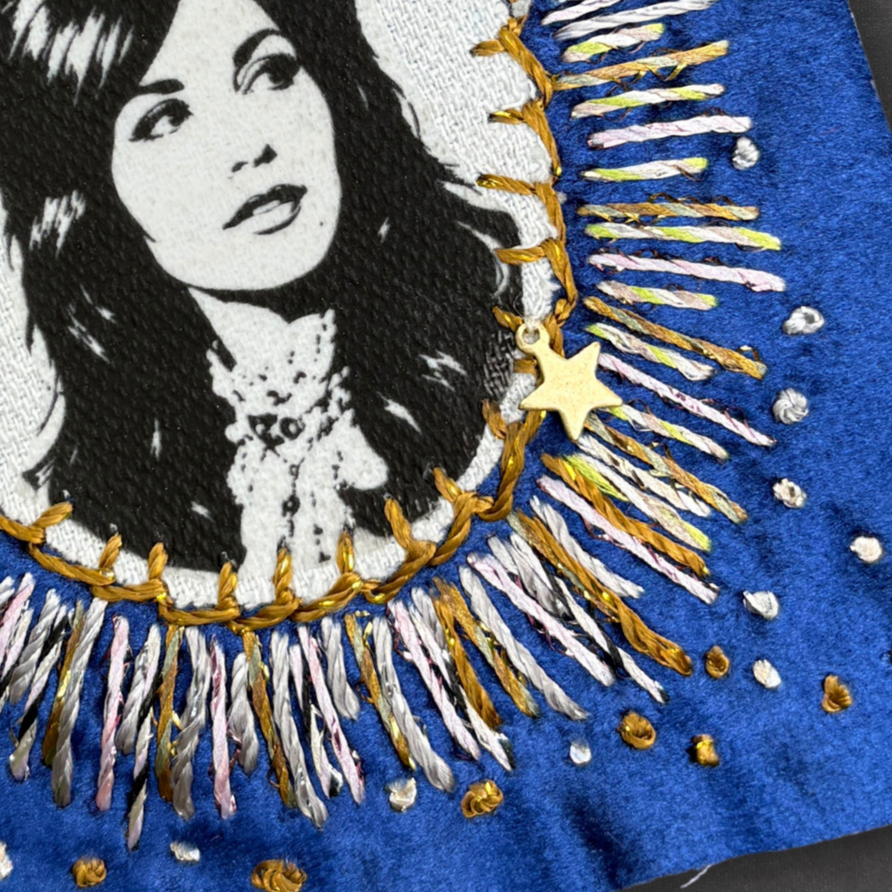 Loretta Lynn Patch, Hand Embroidered, Velvet, Sew on Patches for battle jackets. Music Lover Gifts for Record Lovers