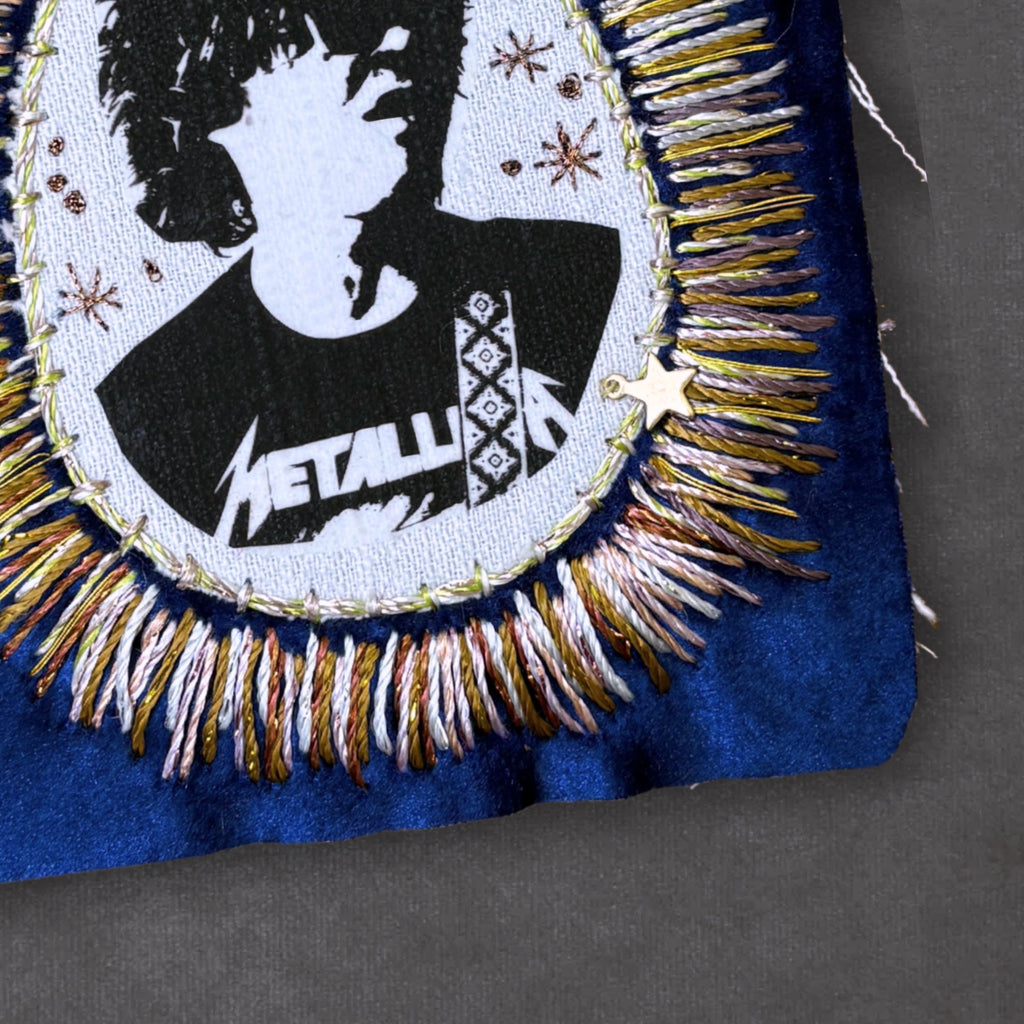 Alt Country Patch Hand Embroidered, Blue Velvet Sew On Patch For Battle Jacket. Music Lover Gifts for Record Lovers