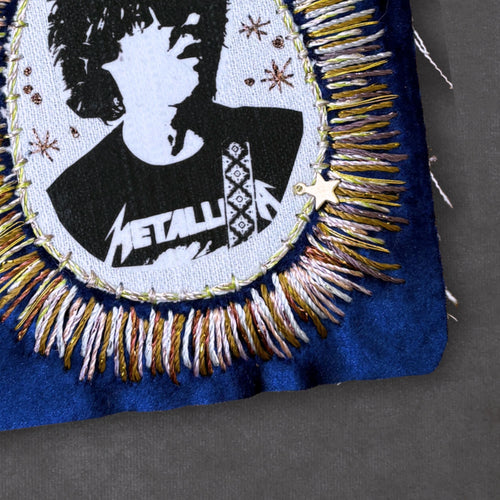 Alt Country Patch Hand Embroidered, Blue Velvet Sew On Patch For Battle Jacket. Music Lover Gifts for Record Lovers