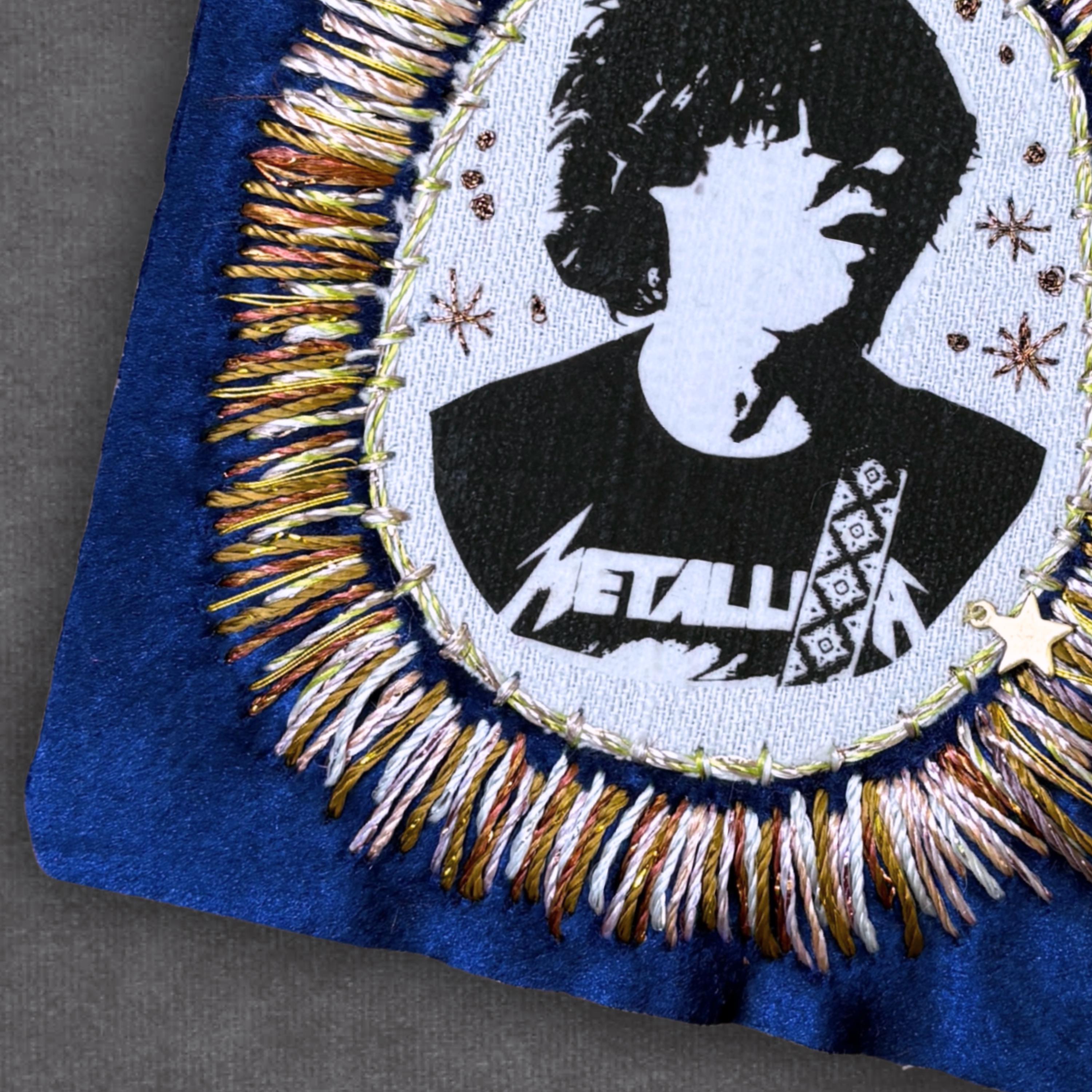 Alt Country Patch Hand Embroidered, Blue Velvet Sew On Patch For Battle Jacket. Music Lover Gifts for Record Lovers