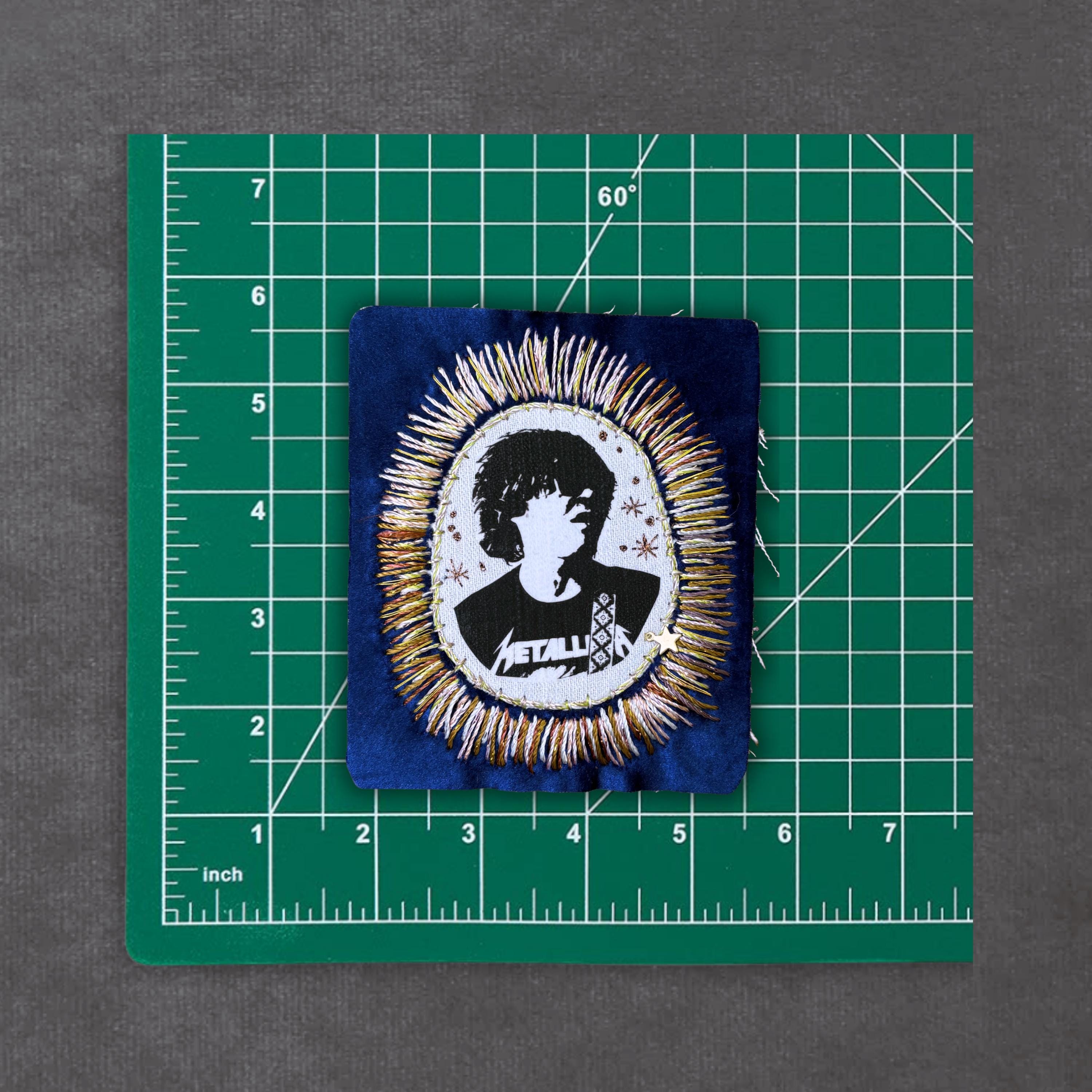 Alt Country Patch Hand Embroidered, Blue Velvet Sew On Patch For Battle Jacket. Music Lover Gifts for Record Lovers