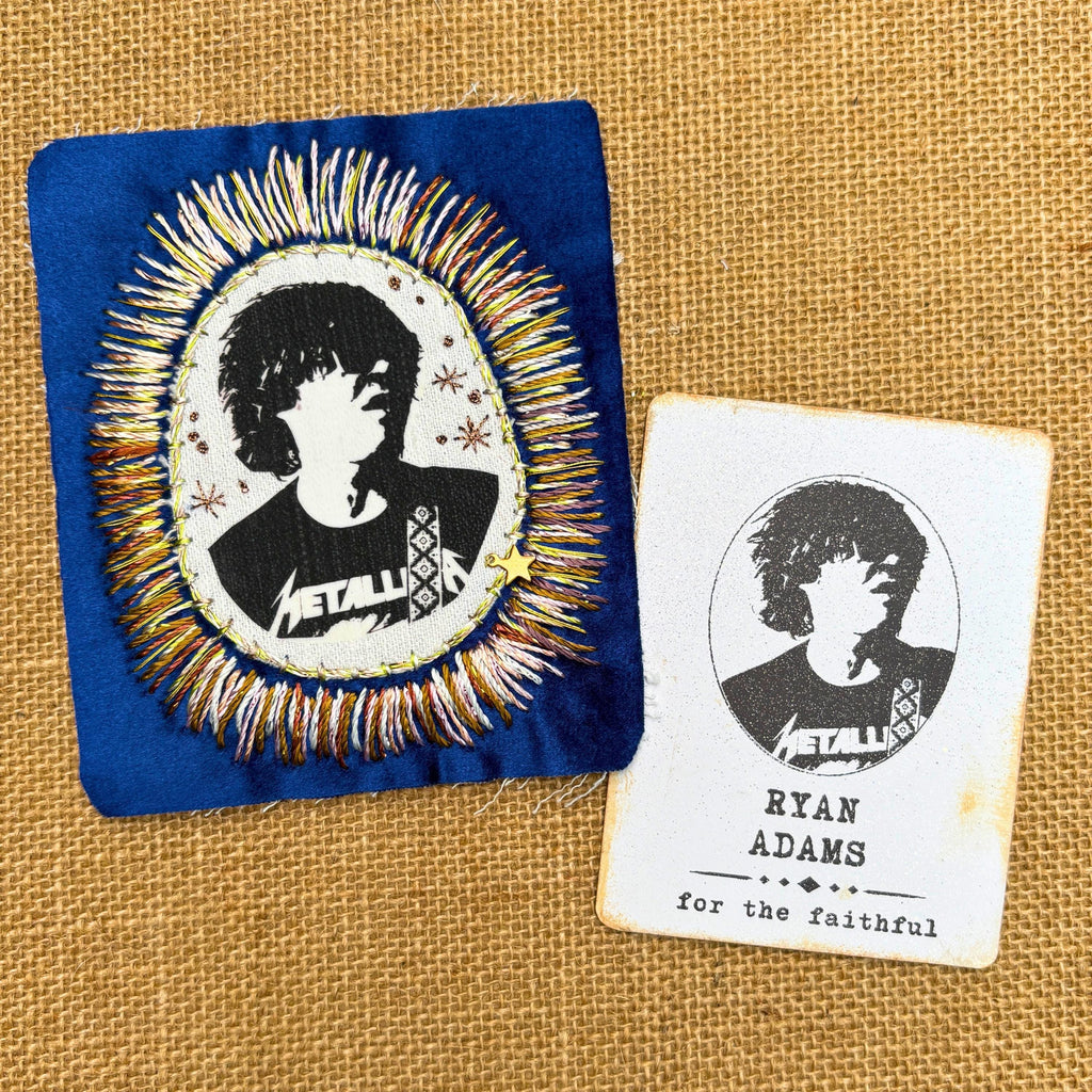 Alt Country Patch Hand Embroidered, Blue Velvet Sew On Patch For Battle Jacket. Music Lover Gifts for Record Lovers