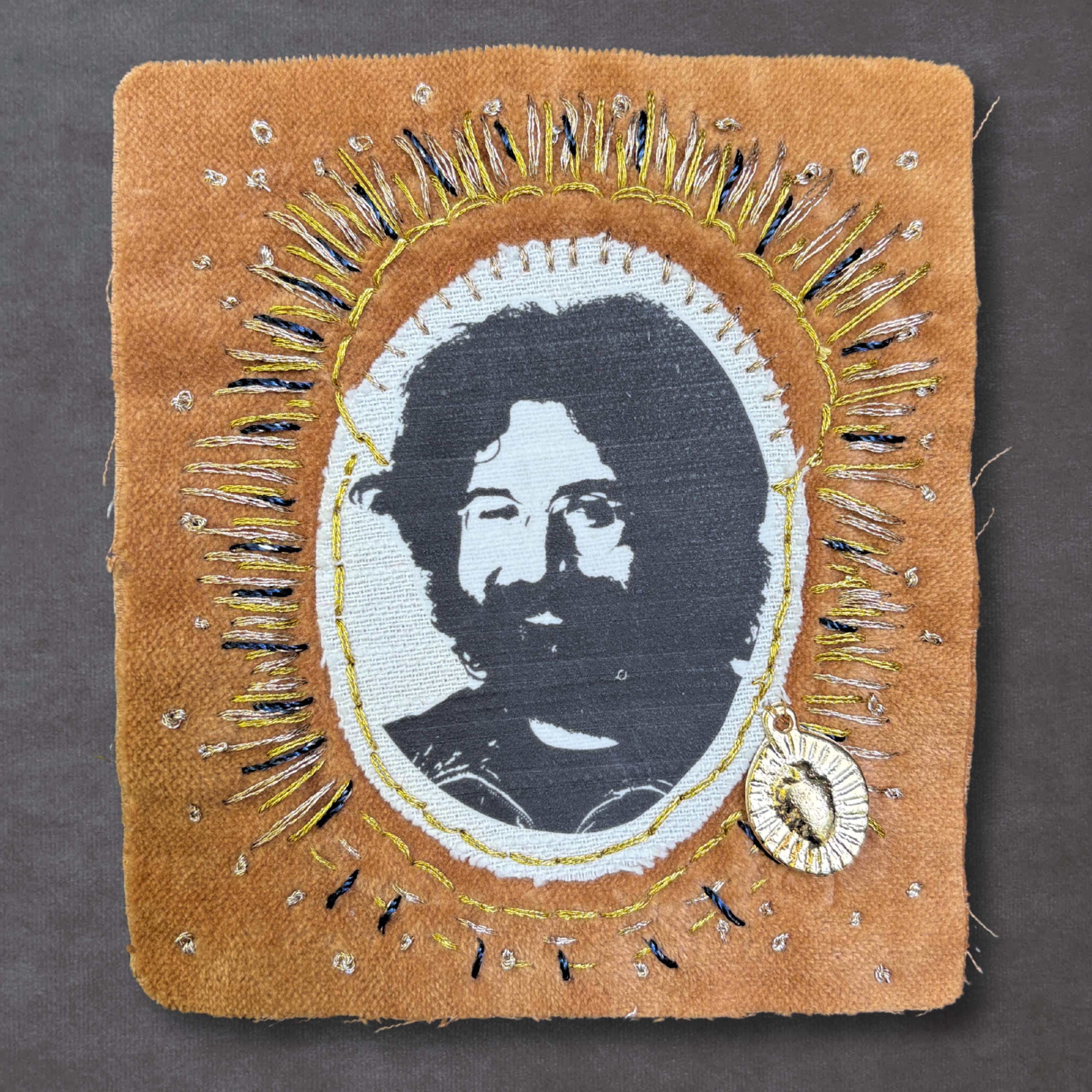 Jerry Garcia Patch, Hand Embroidered Velvet Grateful Dead Sew On Patch for Battle Jackets. Music Lover Gifts for Record Lovers