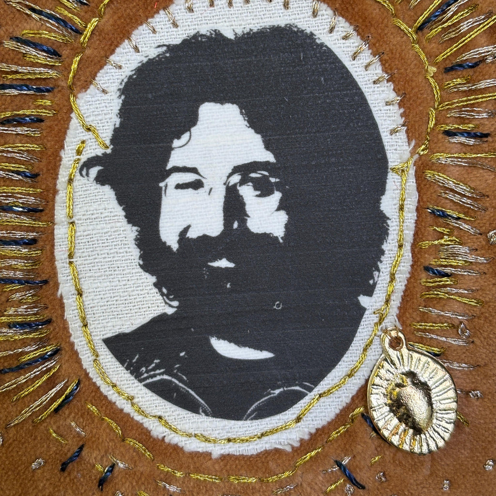 Jerry Garcia Patch, Hand Embroidered Velvet Grateful Dead Sew On Patch for Battle Jackets. Music Lover Gifts for Record Lovers