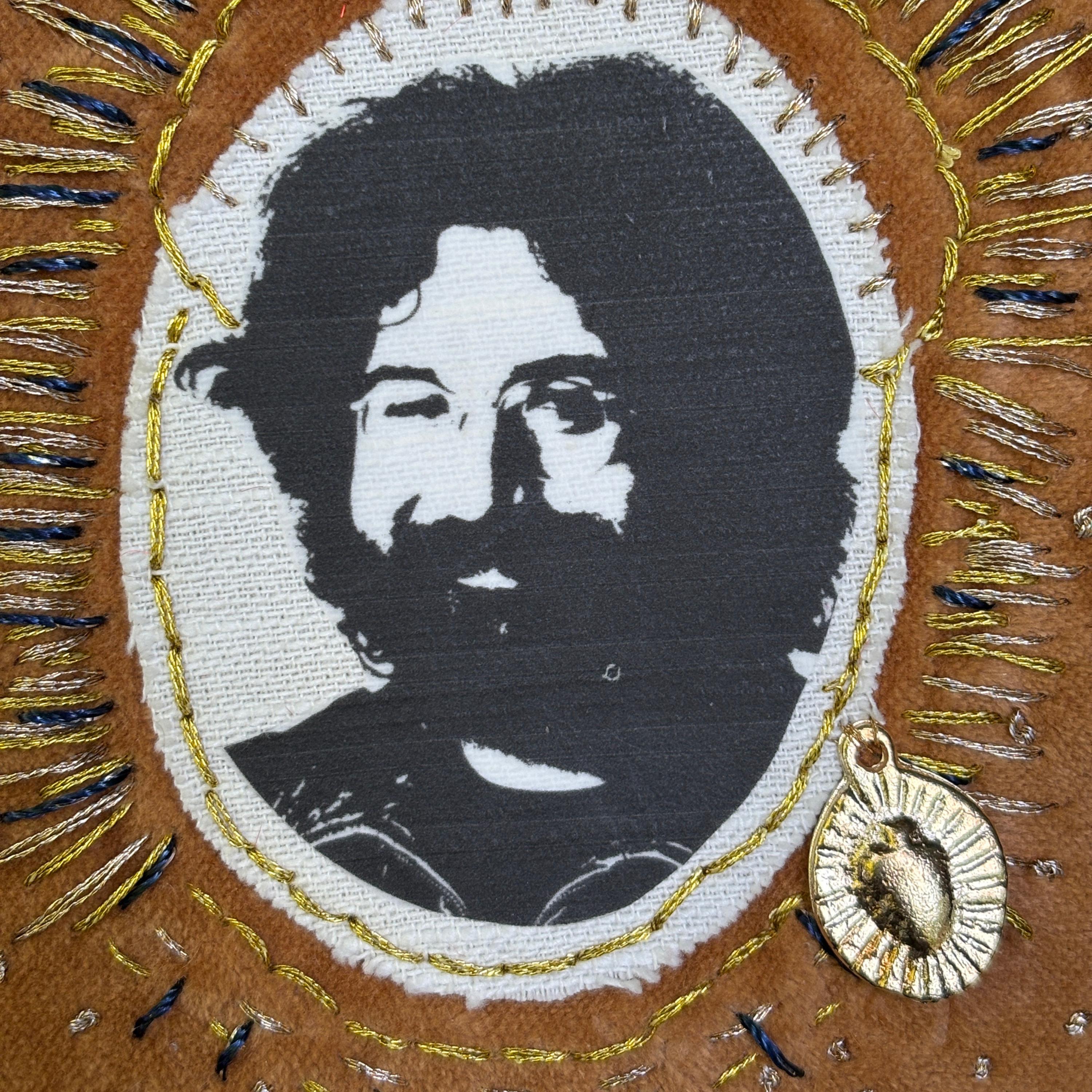 Jerry Garcia Patch, Hand Embroidered Velvet Grateful Dead Sew On Patch for Battle Jackets. Music Lover Gifts for Record Lovers