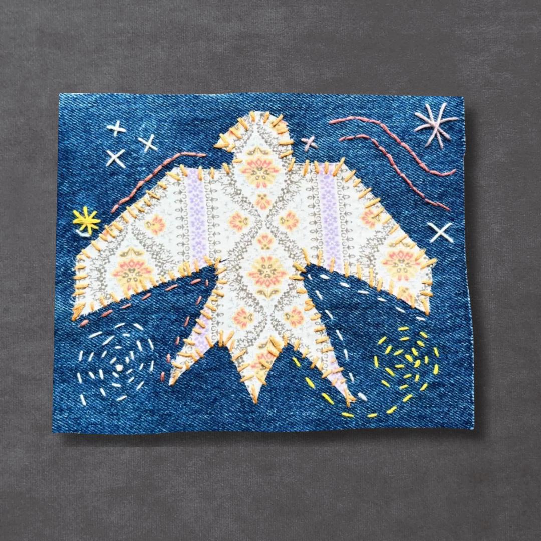 Large Eagle Folk Patch, Hand Embroidered Firebird Vintage Back Patch For Denim Jackets and Vests. Unique Wearable art.