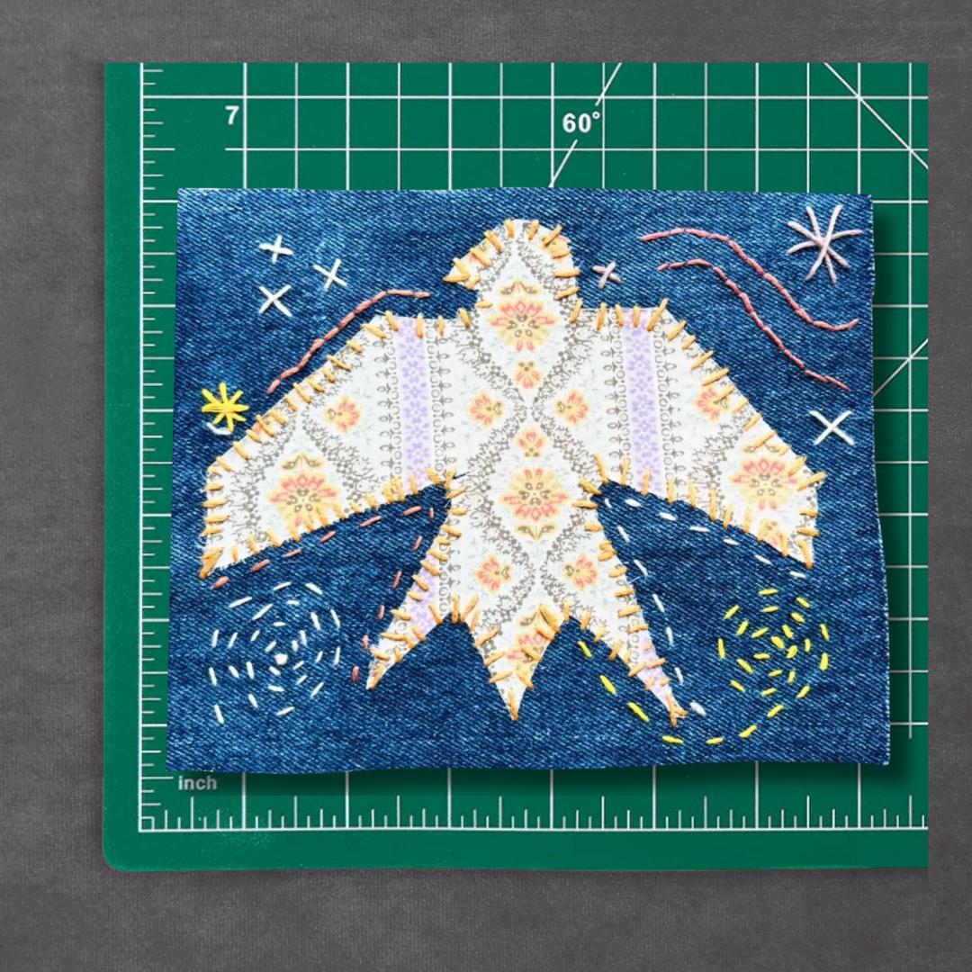 Large Eagle Folk Patch, Hand Embroidered Firebird Vintage Back Patch For Denim Jackets and Vests. Unique Wearable art.